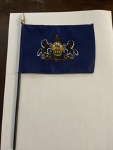 New Pennsylvania State Mini Desk Flag - Black Wood Stick Gold Top 4” X 6” - £6.18 GBP