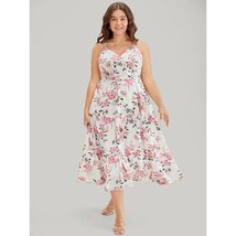 Bloomchic Floral Pastel V Neck Spaghetti Strap Tiered Dress White Pink 14-16 - £19.21 GBP