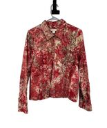 Christopher &amp; Banks Jacket Womens M Red Multi Corduroy Zip Front Embroid... - $461.17 MXN