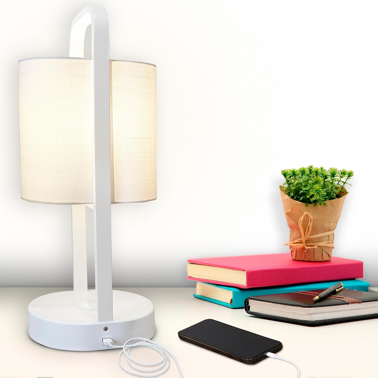 Vertical Lamp White Modern Electric Night Light Or Table Lamp With Wireless Qi F