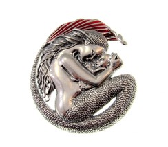 Solid 925 Sterling Silver Selina French Motherhood Mermaid Pendant w/ Red Enamel - £75.98 GBP