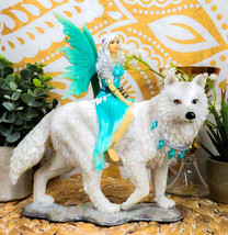 Ebros Gift Elektra Blue Ice Fairy Riding Giant Snow Wolf King Rumba Figurine 8&quot;H - £52.91 GBP