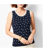 NWT TALBOTS Charming Shell Soft Cashmere Blend Knit Navy &amp; White Dots Si... - $50.41 CAD