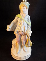 Vintage Porcelain Electric Lamp Occupied Japan Colonial Man w/ Lyre 10&quot; Tall - £19.32 GBP