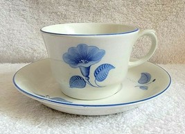 Vinatage ARABIA Finland SUOMI Small Cup &amp; Saucer Blue Flowers On White - $16.95