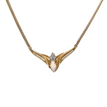 0.50 Carat Marquise Opal Necklace With Diamond Accent 14K Yellow Gold - $424.71