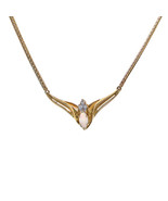 0.50 Carat Marquise Opal Necklace With Diamond Accent 14K Yellow Gold - £342.38 GBP