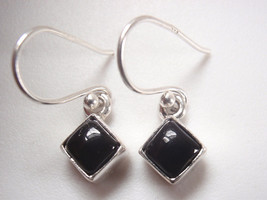 Black Onyx Square 925 Sterling Silver Dangle Earrings Very Small - $10.79