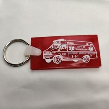 Vintage Waukegan IL EMS Fire Department Double-sided Red 2.5&quot; Keychain - £19.42 GBP
