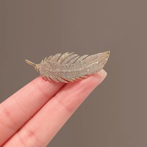 Rhinestone Feather Brooches For Lady Women Elegant Plant Crystal Lapel Pins Gift - £15.13 GBP