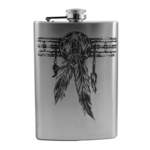 8oz Native American Feather Band Flask L1 - £16.95 GBP