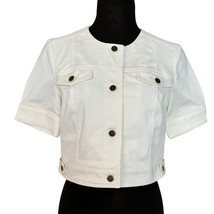 Cache White Cotton Blend Front Button Short Jacket Top Lined Side Tab NW... - $47.20