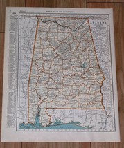 1937 Vintage Map Of Alabama / Mobile Birmingham Montgomery - £13.41 GBP