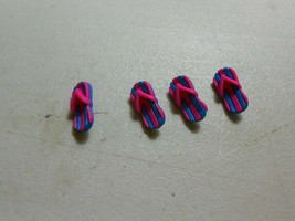 Novelty Buttons (new)(4) 7/8" Flip Flops Blue & Fuchsia Stripe #8 - $4.66