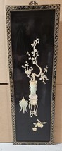 Wintage Wood Four Black Lacquer Flowers Of Pearl &amp; Jade For Wall - £1,955.66 GBP