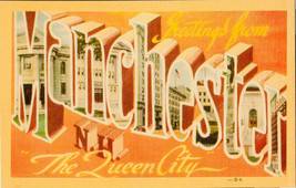 Vintage Large Letter Postcard Greetings From Manchester NH Queen City Colorcraft - £3.85 GBP