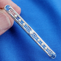 Earth mined Sapphire Diamond Pearl Deco Bar Pin Vintage Antique Platinum... - £1,244.95 GBP