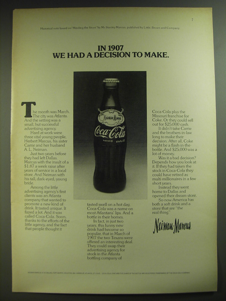 1974 Neiman-Marcus Stores Advertisement - Coca-Cola Themed Story - £15.01 GBP