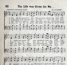 1894 Sheet Music Thy Life Was Given For Me Religious Victorian Hymns 7.7... - £11.00 GBP