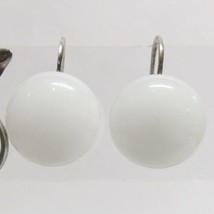 Vintage SOLID 925 Sterling Silver White Glass Button Non Pierced Earrings 4.3g - £11.26 GBP