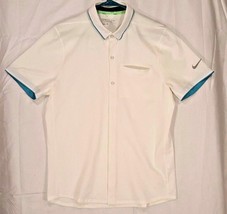 Nike Golf MM Fly Full Button Polo Shirt White Mens Medium M Slim Tiger - $18.95