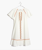 Madewell Embroidered Linen-Blend Raglan Ruffle Mini Dress | Sz S NEW! - £59.49 GBP