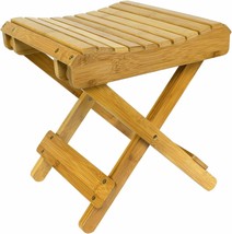 Bamboo Wooden Folding Step Stool Bench Seat - Shower &amp; Bathroom Foot Res... - £44.81 GBP