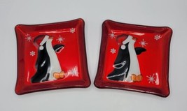Grasslands Road 5&quot;x5&quot; Christmas Holiday Santa Hat Penguin Tidbit Tray - Set of 2 - £11.04 GBP