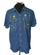 Bobbie Brooks Women&#39;s Size 14W / 16W Blue Denim Multicolor Embroidered Flowers - $17.82