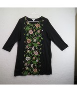 J Jill Shirt Womens Large Black Pink Green  Floral Tunic Blouse 3/4 Sleeves - £15.77 GBP