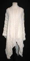 Torrid Women&#39;s Cream Ivory Loose Knit Cardigan Wrap Open Front Fringe Hem Sz O/S - £17.72 GBP