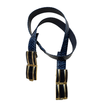 Vintage Alexis Kirk Blue Snakeskin Adjustable Belt with Gold Hardware OS - £49.98 GBP