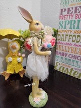 Easter Jolie Fleur Girl Bunny Rabbit Holding Basket Eggs Tulle Skirt Fig... - $521.73 MXN