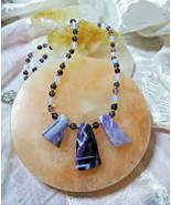 Necklace with Triple Amethyst Pendants Amethyst Moonstone Handcrafted Va... - £21.33 GBP