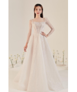 Custom Ball Gown Long Sleeves &amp; Square Neck in Sparkling Beaded Lace Bri... - $559.00