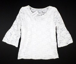 NEW Peck &amp; Peck Women&#39;s Pullover Top XL White Boho-Lace-Look MSRP $68 NWT - £22.94 GBP