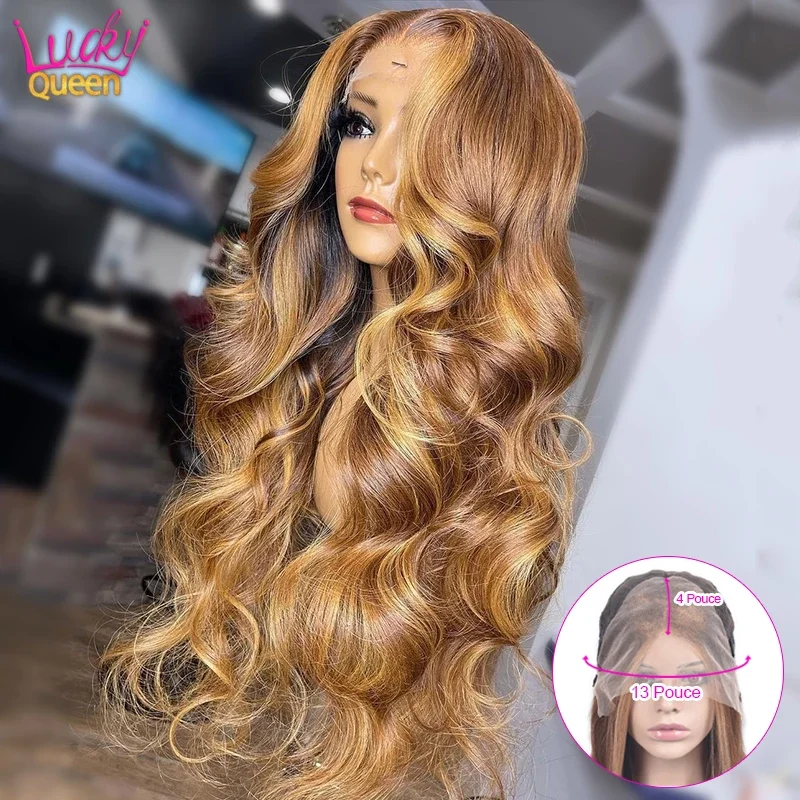 Honey Blonde Body Wave 13X4 HD Lace Frontal Wig Pre Plucked Highlight Color 13 - £99.37 GBP+