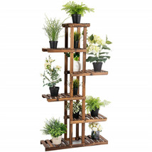 Outdoor Wood Flower Rack Plant Stand Shelves 11 Pots Bonsai Display Shel... - $68.39