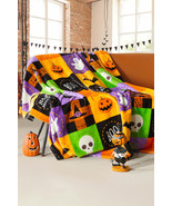 Purple Halloween Patten Checkerboard Flannel Large Blanket - $16.78