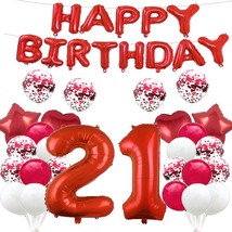 21Th Birthday Balloon 21Th Birthday Decorations Red 21 Balloons Happy 21Th Birth - $22.99