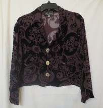 Vtg Jenny Helene Elegant Purple Floral Burnt Velvet Silk Open Jacket Women&#39;s XS - £31.32 GBP
