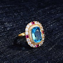 Imitation Sky Blue Topaz Necklace Pave Zircon Jewelry Set Engagement Resizable R - £18.50 GBP