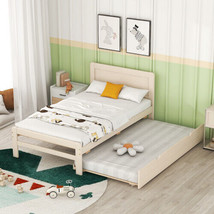 Modern Design Twin Size Platform Bed Frame with Trundle for White Washed... - $297.25