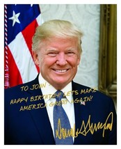 Personalized President Donald Trump Happy Birthday Gold Autograph 8X10 Photo - £10.29 GBP