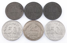 Lot of 6 German Empire &amp; Weimar Republic Coins (1910 - 1922 10 Pf - 50 PF) - $46.76