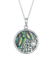 Silver Roots Sterling Silver Tree Branch Small Pearl Abalone Pendant Necklace - £49.03 GBP