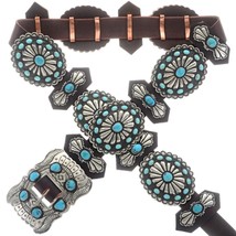 Native Navajo Turquoise Stamped Concho Belt Old Pawn Style Antiqued Silver - £1,051.72 GBP