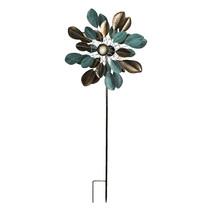 Copper and Verdigris Leaf-Shaped Double Wind Spinner Garden Stake Décor 63 Inch - £77.31 GBP