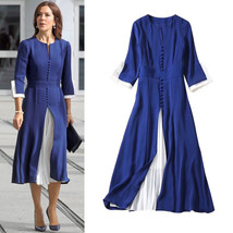 Women&#39;s Princess Mary Inspired V-neck Button Front Contrast Midi Dress i... - £108.22 GBP