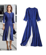 Women&#39;s Princess Mary Inspired V-neck Button Front Contrast Midi Dress i... - €120,08 EUR